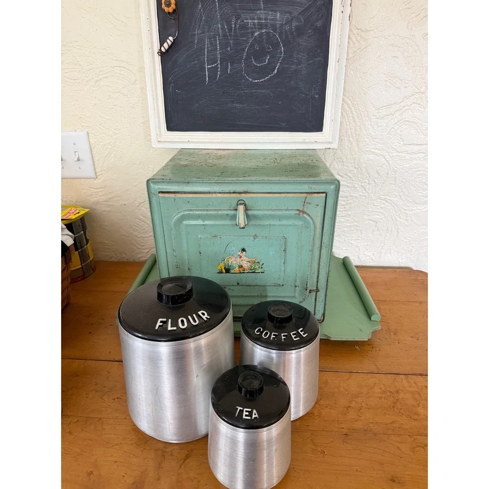 Vintage‎ 1950s MCM Aluminum Canister Set Flour Coffee Tea